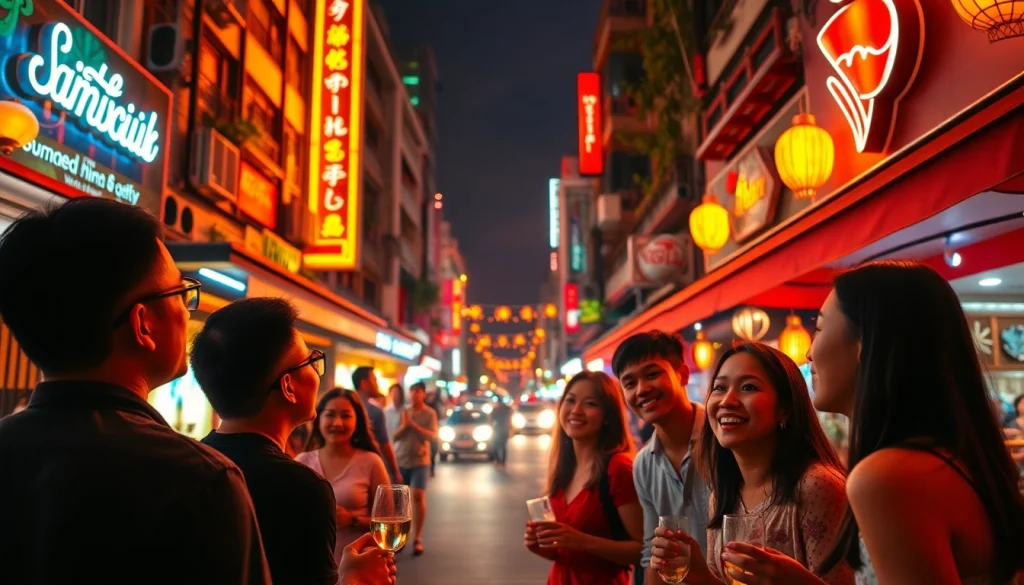 Experience 호치민 황제투어 실제후기 through vibrant nightlife scenes with lively crowds and neon lights.