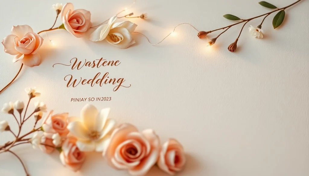 Create an elegant invitation for a wedding with floral designs and warm colors, highlighting a romantic mood.