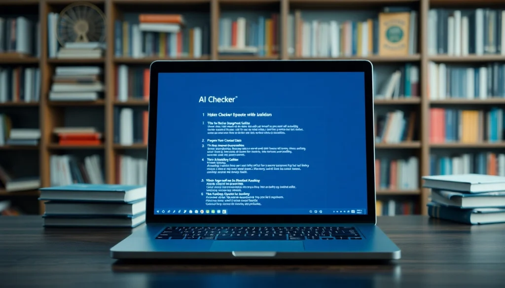 Assessing text accuracy with an ai checker tool on a sleek computer setup.