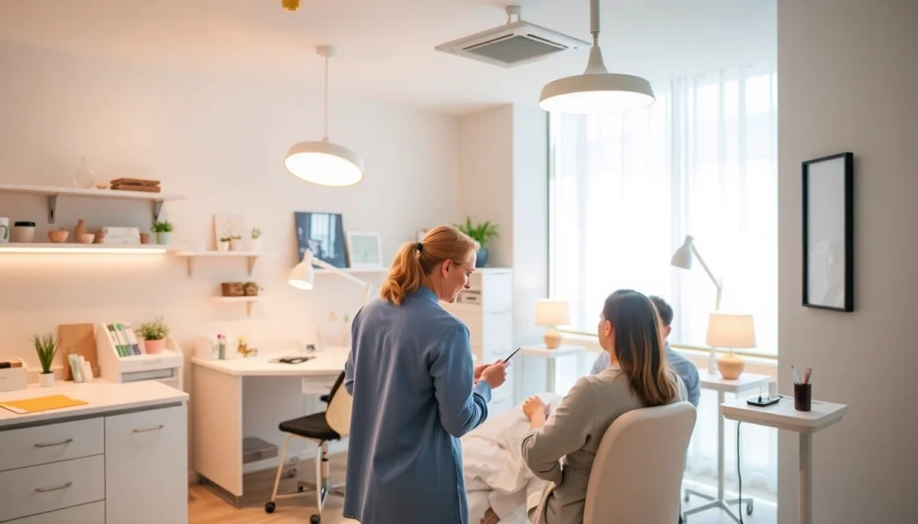 Administering a Fett-weg Spritze for body contouring in a modern clinic environment.