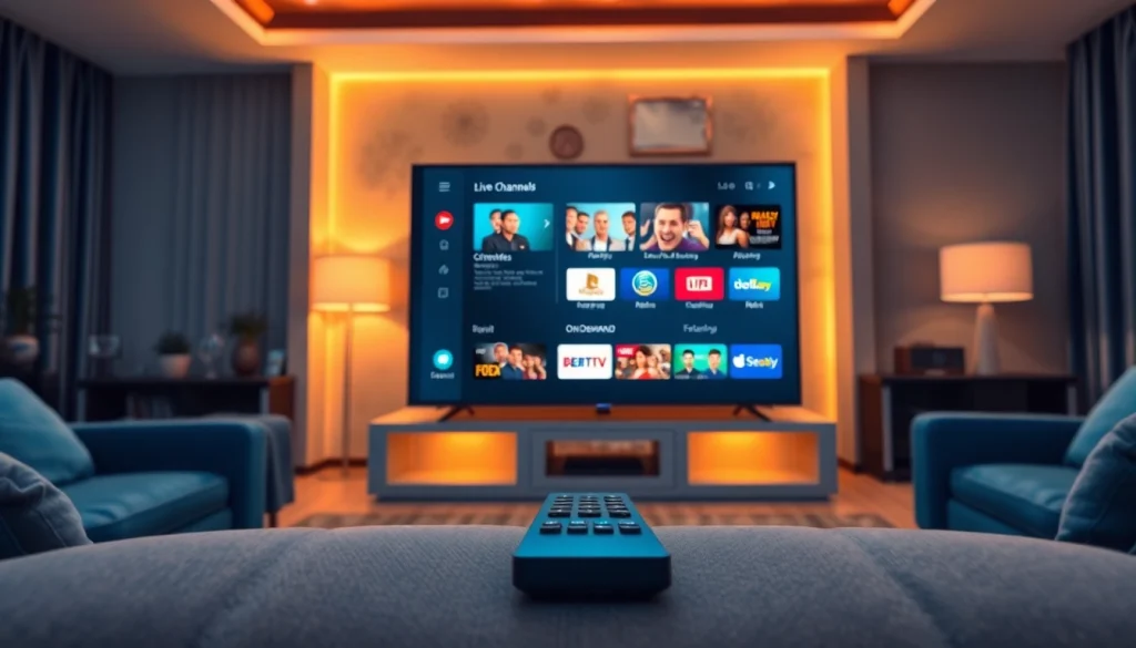 Engage with a free trial IPTV subscription on a sleek smart TV showcasing live channels.