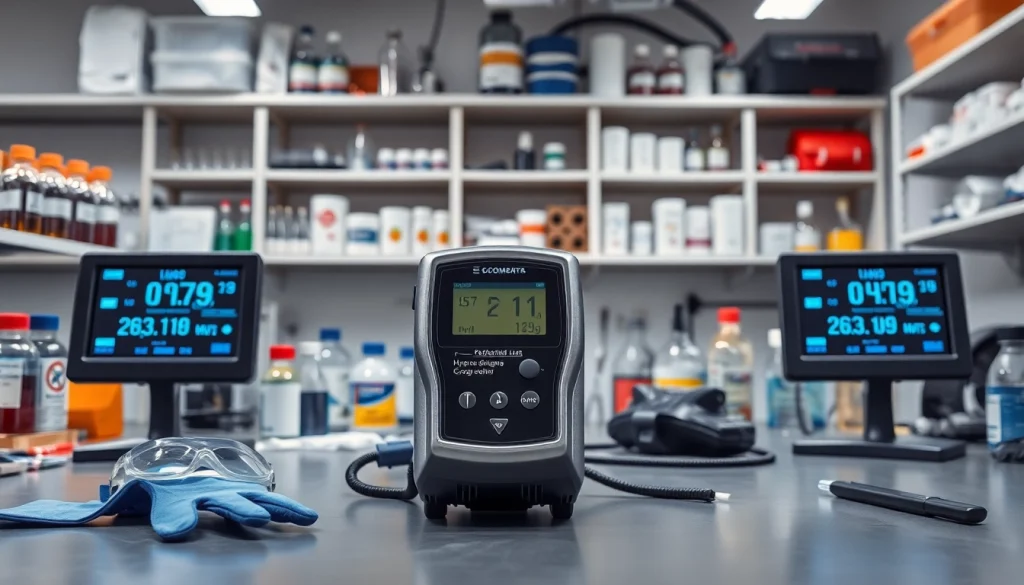 Showcasing a Hydrogen Cyanide gas detector in a lab, highlighting safety and technology features.