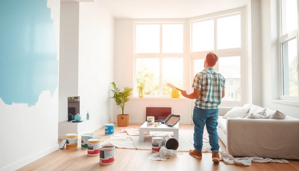 Interior painting by a professional in a modern room with vibrant colors and natural light.