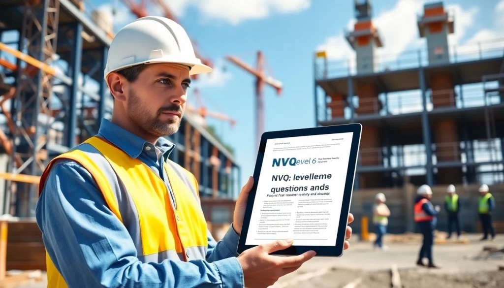 Analyze NVQ level 6 construction site management questions and answers PDF in a professional setting.
