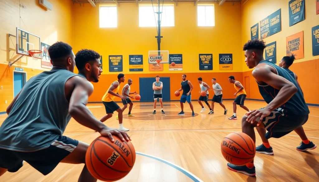 Training session showing athletes practicing in the best basketball training programs setup with an energetic atmosphere.