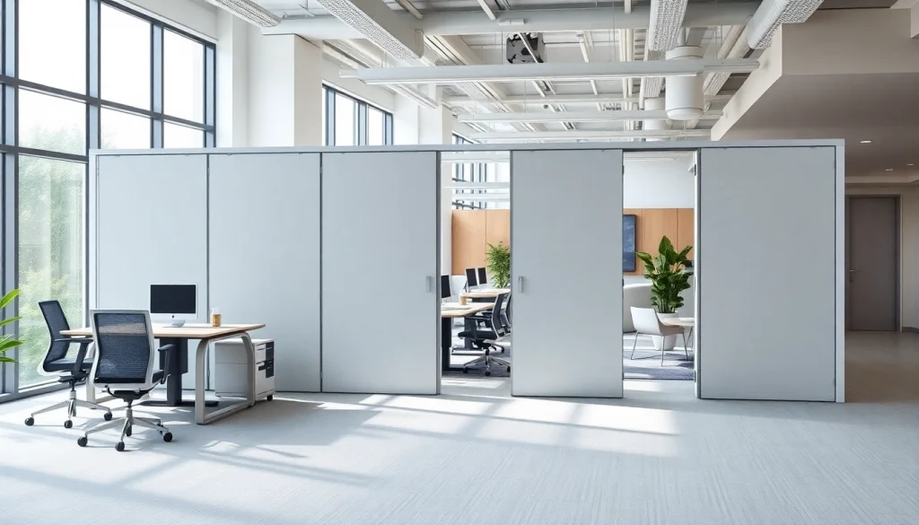 Showcasing a Folding Partition Wall in a modern office environment, emphasizing versatility and design.