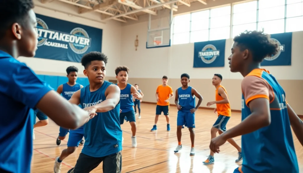 Young athletes training at Takeover Basketball Academy showcasing their skills on the court