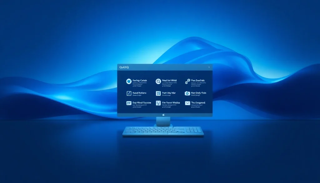 Showcase the quickq官网 features on a modern desktop interface, highlighting its minimalist design and efficiency.