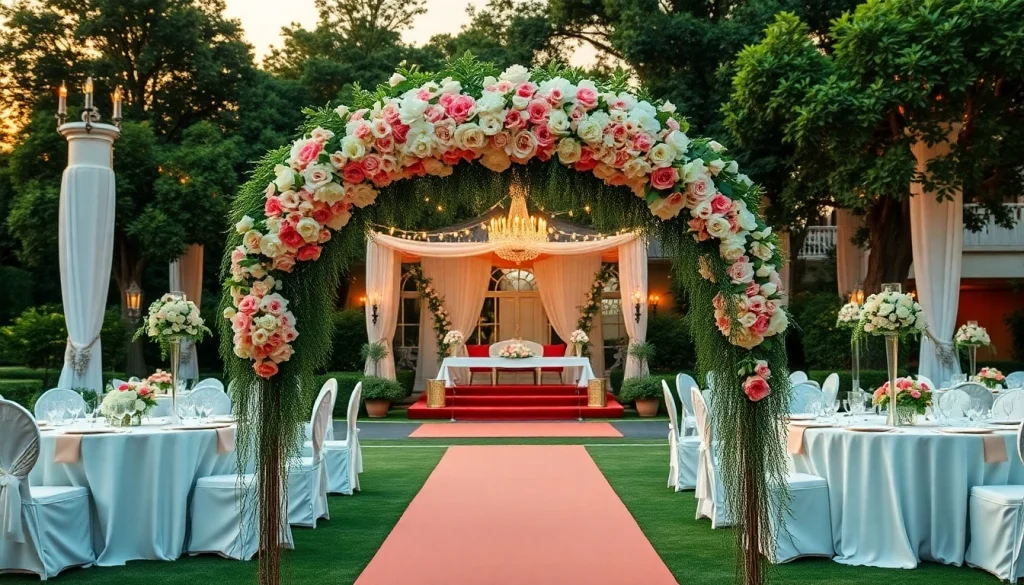Host a perfect event at le prestige hall, featuring elegant wedding decorations and luxurious details.