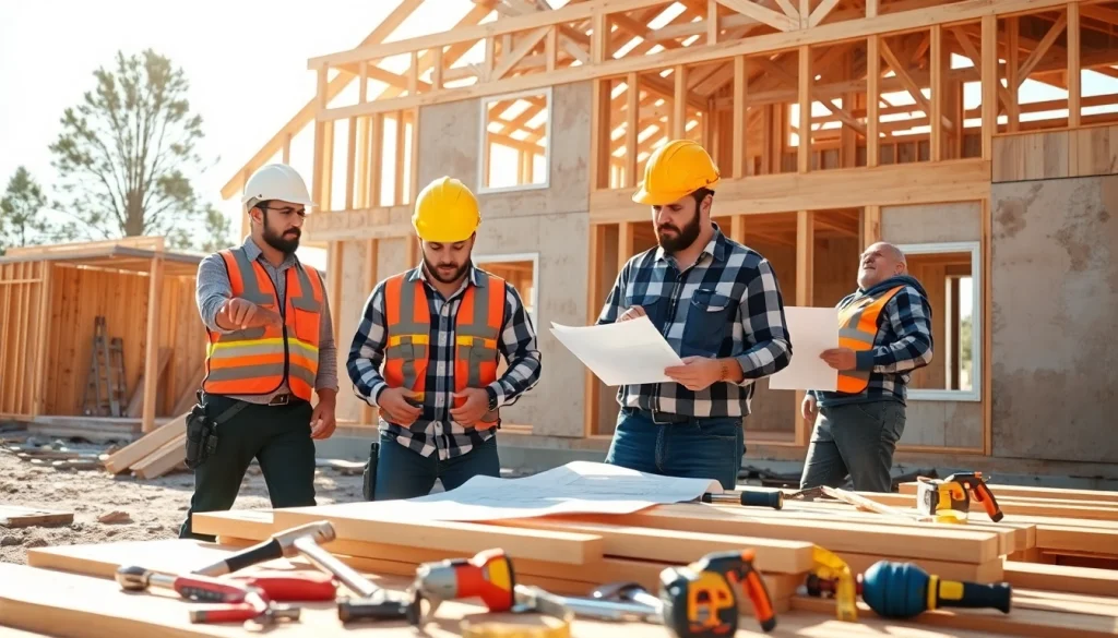 Builders discussing plans and collaborating at a site representing the texas association of builders.