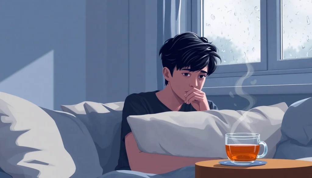 Contemplative individual reflecting on a relationship breakup in a cozy setting.
