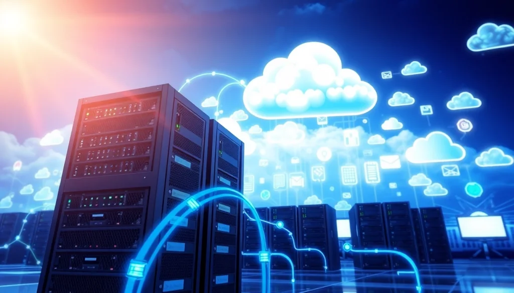 Cloud migratie die de overgang van traditionele servers naar een cloudplatform laat zien