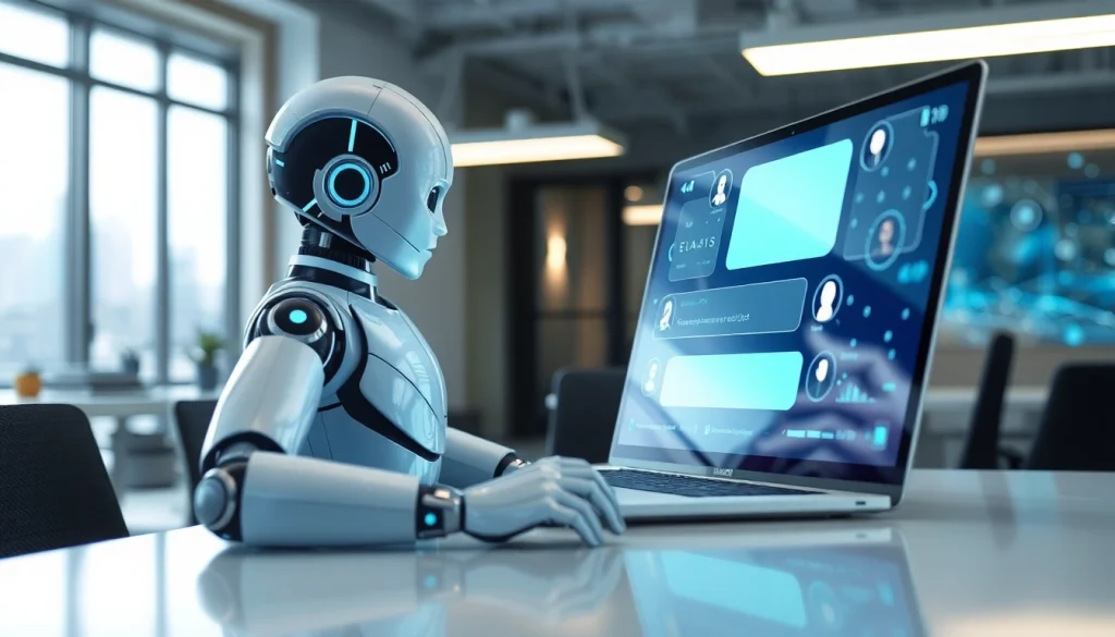 Engaging ai chat bot on a sleek interface enhancing user interaction in a modern workspace.