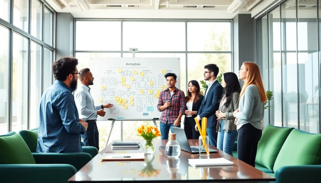 Group of entrepreneurs collaborating to Launch Successful Startup in a bright office.