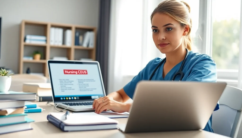 Nursing ceus online course in progress, featuring a focused nurse at her desk.