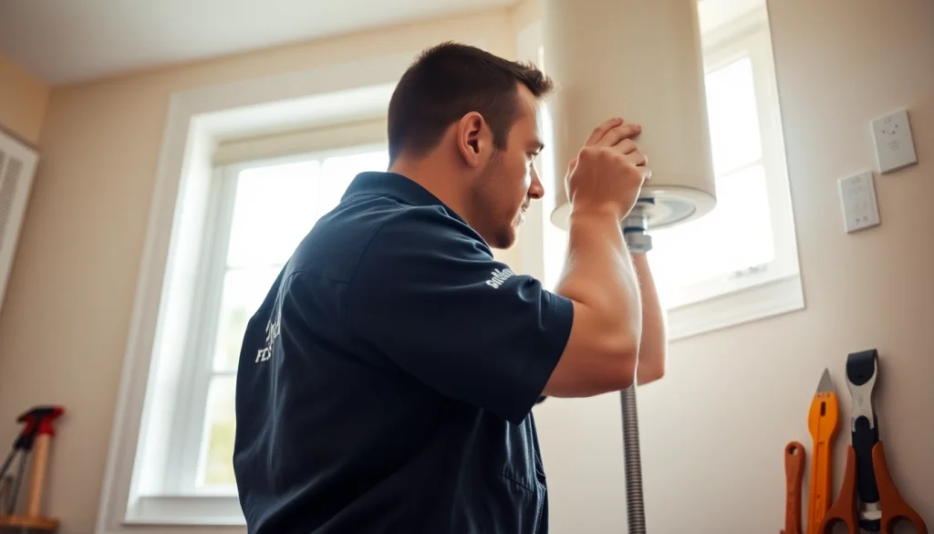 Expert water heater installation raleigh by a professional plumber in a bright kitchen setting.