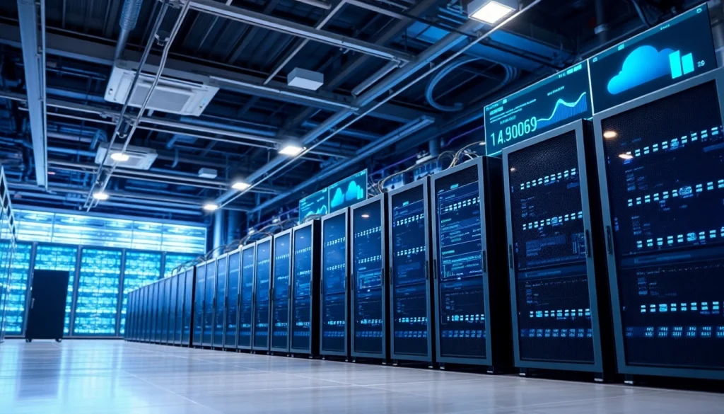 Showcasing Cloud infrastructure and DevOps services with modern technology in a bright data center.