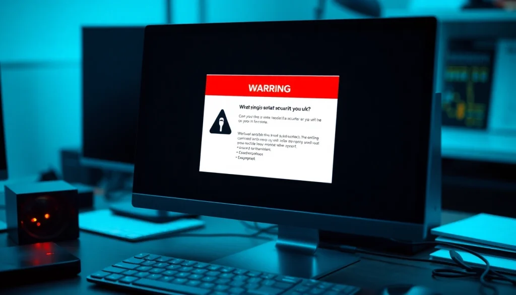 Inatogel security warning shown on a computer screen with a blurred desk background highlighting urgency.