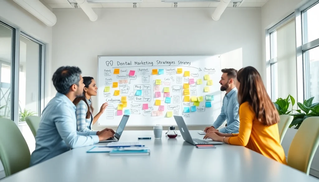 Enhance your Dental marketing strategies with a team brainstorming innovative ideas in a professional office.