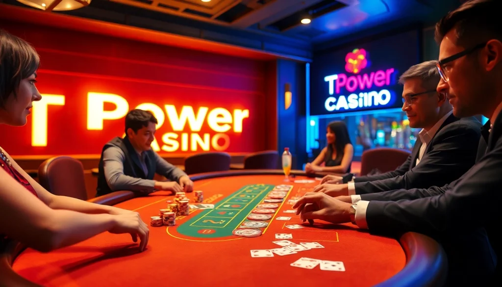 Experience the excitement of TPower casino with engaging players in a vibrant gaming scene.