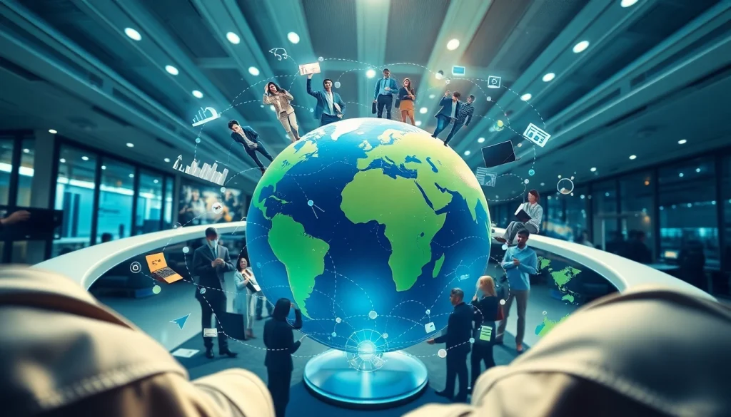 Engaging visual representation of a global business directory highlighting international connections and collaboration.