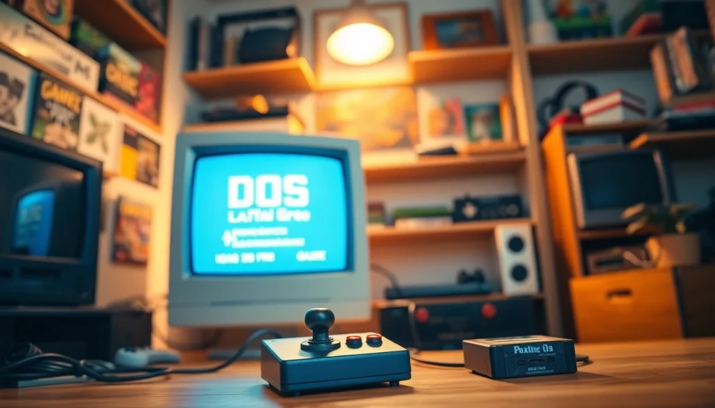 Play DOS games on a nostalgic retro gaming setup with a classic CRT monitor.