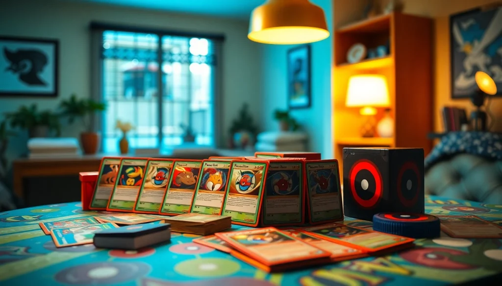 Showcase of Pokémon cards in India with colorful designs on a familiar gaming table.