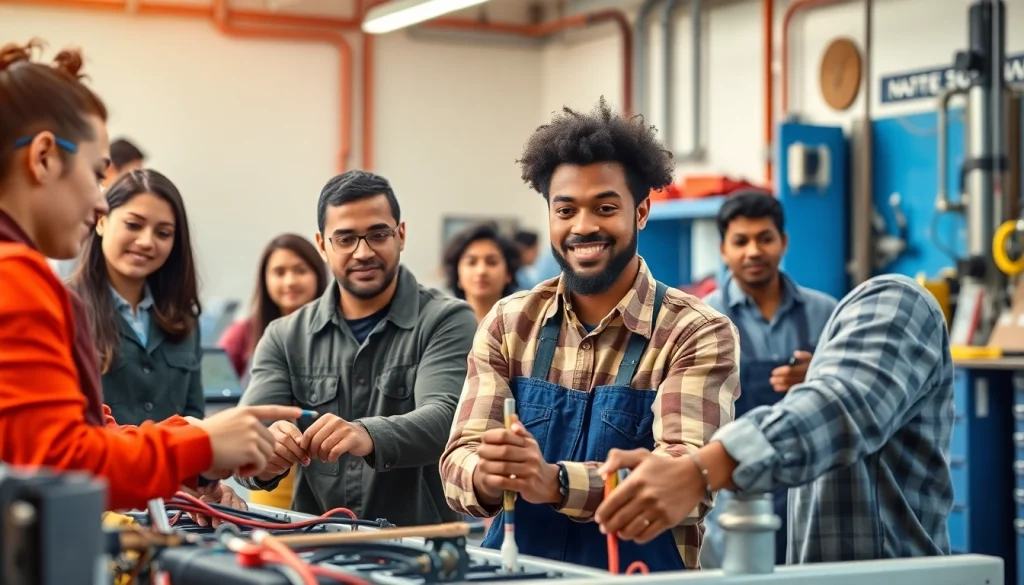 Students engaging in hands-on training at trade schools in southern California, focused on skill development.