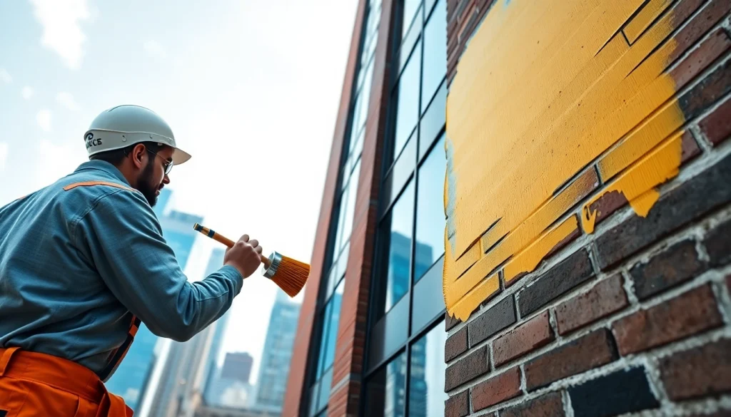 Commercial exterior painter Minneapolis enhances a high-rise's appearance while applying new colors.
