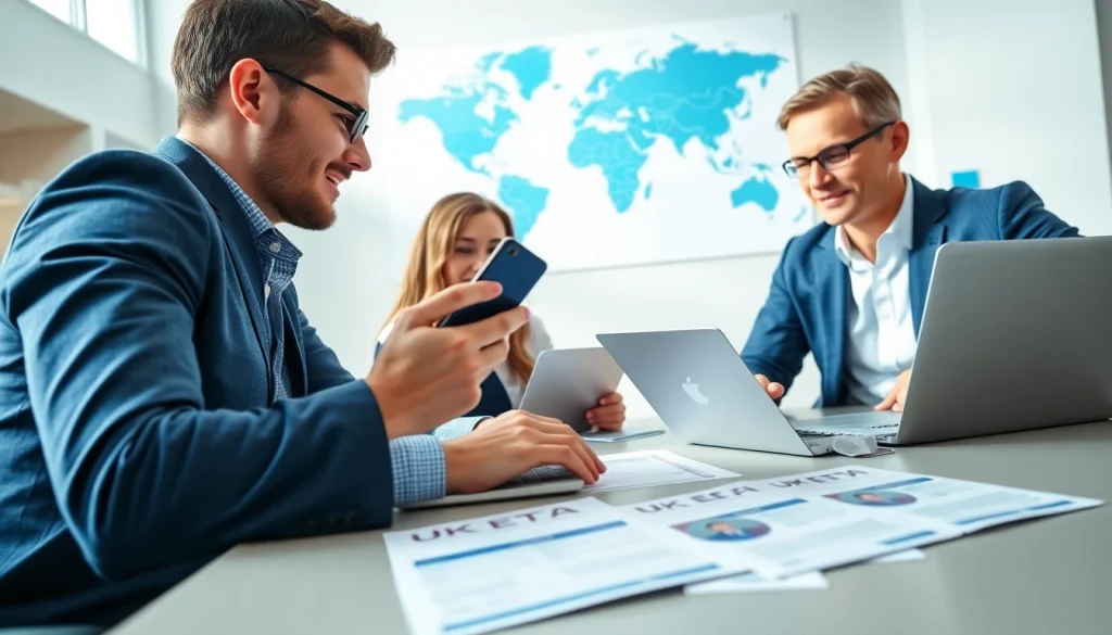Apply for uk eta online application using modern technology in a bright workspace.