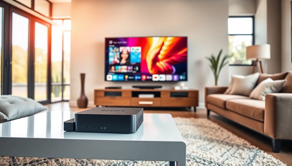 Enhance your entertainment with the latest superbox streaming device in a modern living room setting.