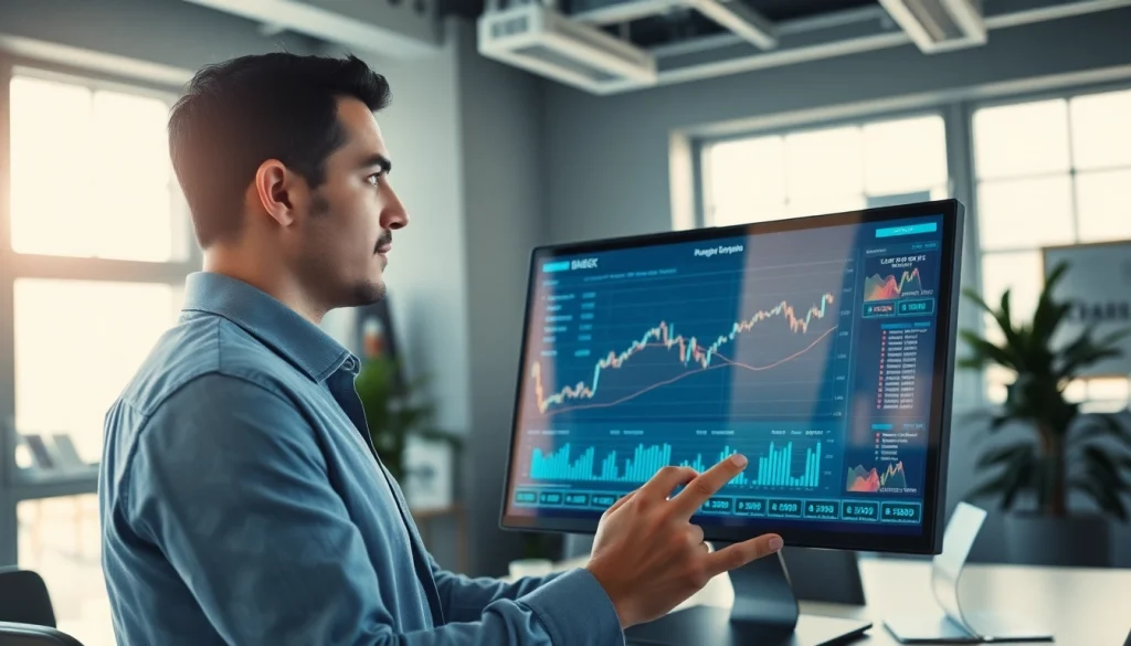 Analyze stock data with an AI stock picker in a modern office environment.