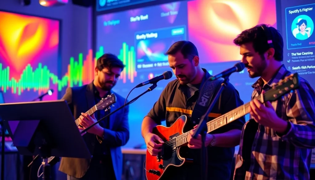 Enhance your spotify promotion by showcasing musicians engaging with digital platforms.