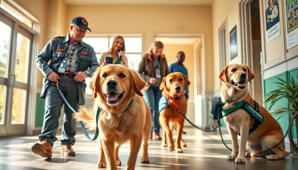 Service dogs aiding individuals in everyday tasks showcasing teamwork and companionship.