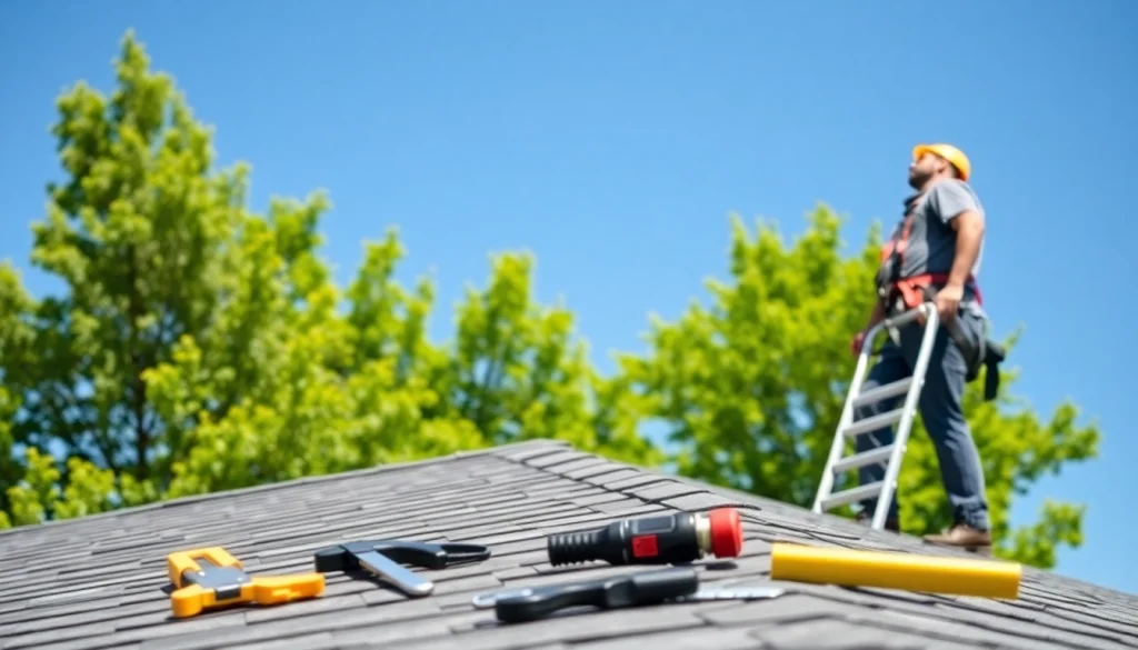 Inspecting roof damage for Roof Repair Vancouver Wa with a professional contractor under clear skies.
