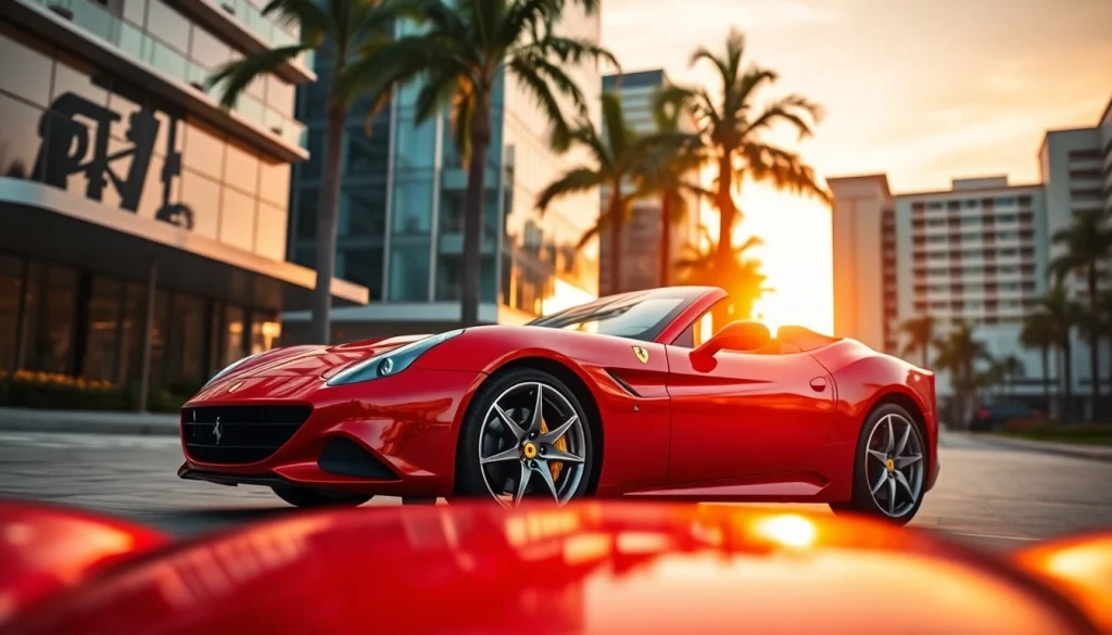 View the Ferrari California for sale Cape Town, showcasing its sleek design in an upscale urban setting.