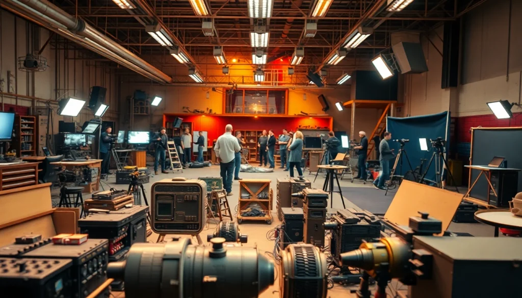 Building stunning movie sets with detail in a bustling filmmaking environment.