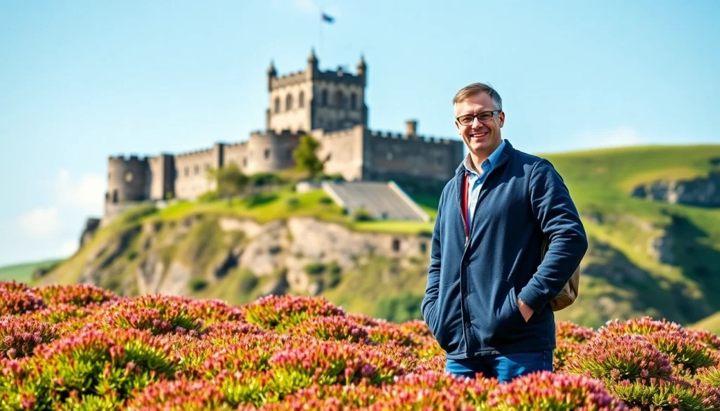 Embark on Scottish tours with a vibrant landscape featuring Edinburgh Castle and stunning hills.