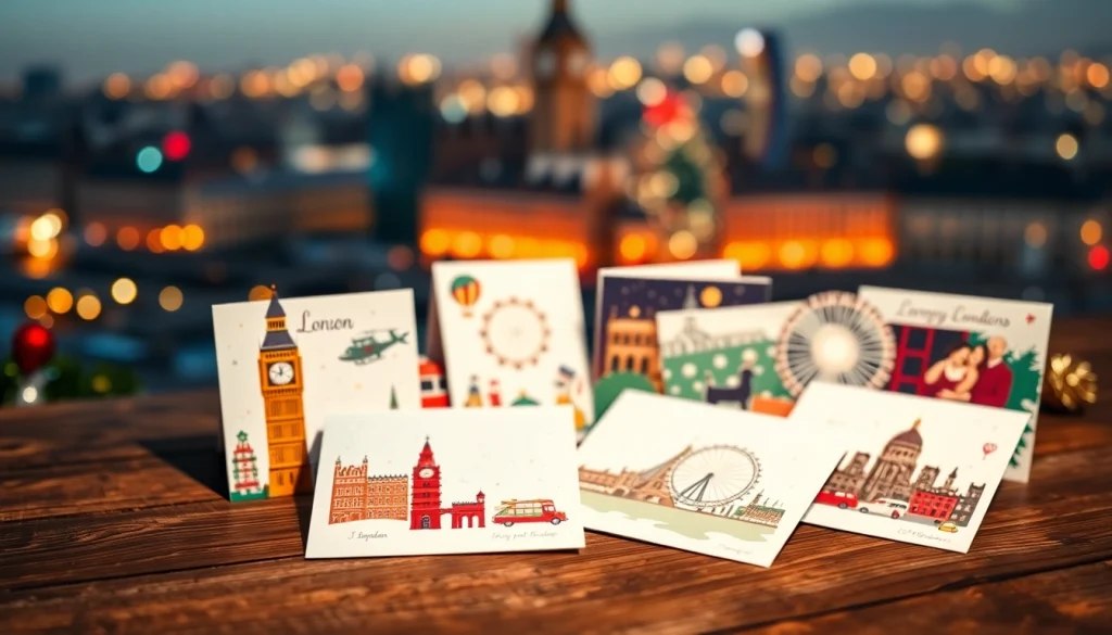 Explore beautiful London Christmas cards showcasing iconic landmarks and festive designs.
