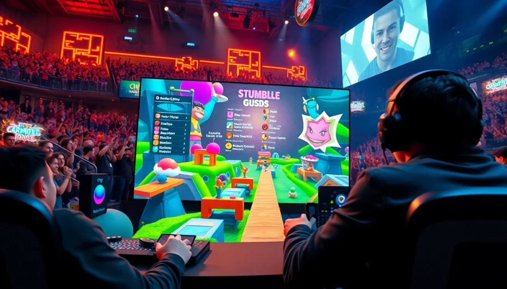 Experience the thrill of gameplay in the stumble guys mod menu with colorful characters navigating obstacles.