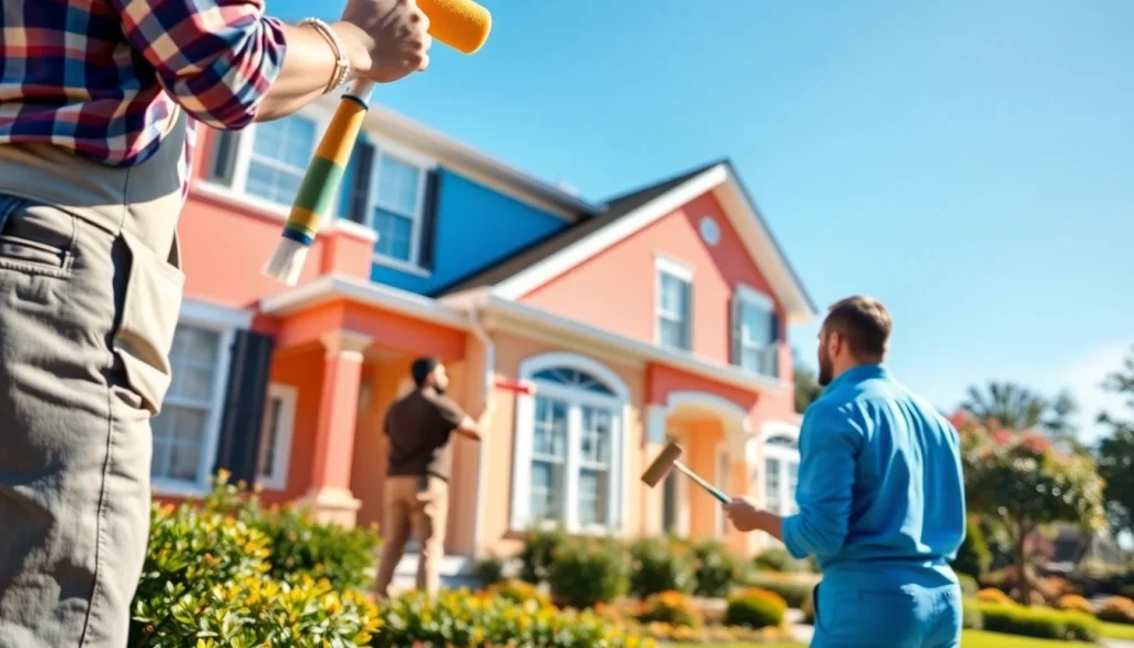 Skilled exterior painters enhancing a home’s facade with fresh colors.