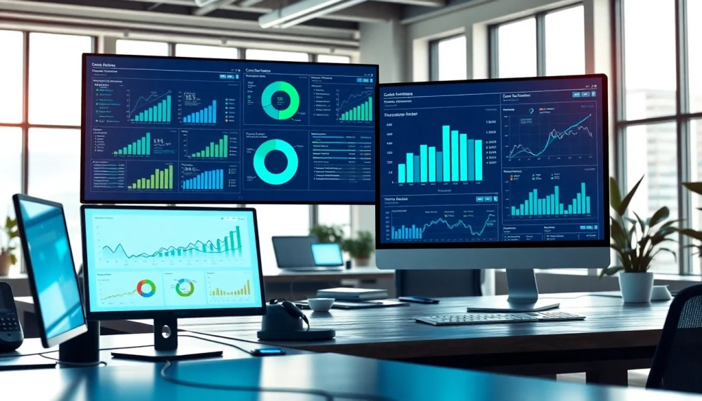 Reveal insights with AI for competitive intelligence through modern data analysis tools in a vibrant office.