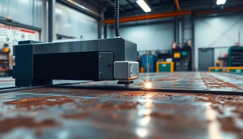 Laser cleaning machine efficiently removing rust in a bright industrial workshop.
