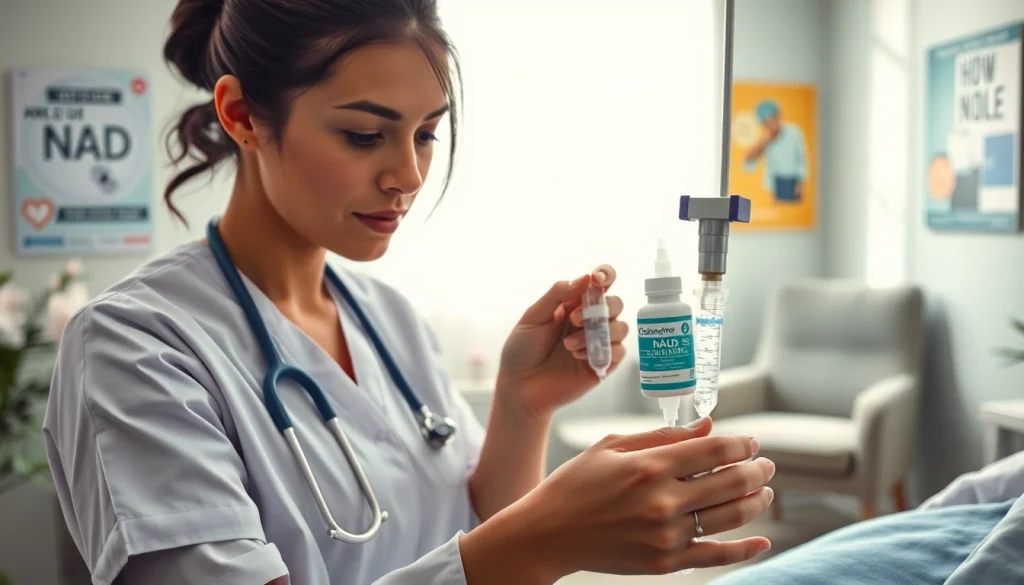 NAD IV therapy near me being administered in a professional healthcare setting with a caring nurse.