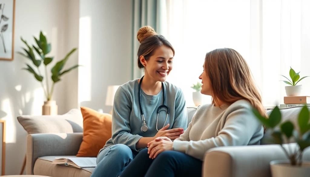 Attachment theory specialist conducting a compassionate therapy session in a tranquil setting.