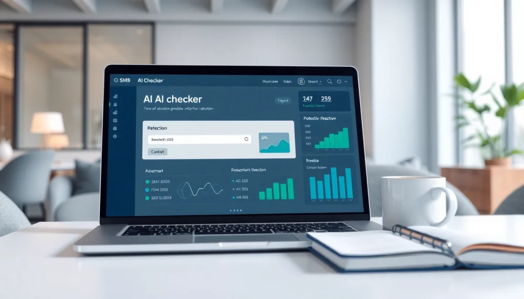 Analyze text with an advanced ai checker tool displayed on a sleek laptop.