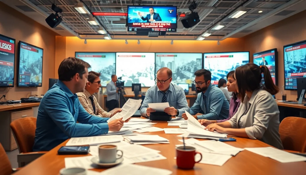 Reporting live at justnownews.press with a diverse team engaging in news coverage.