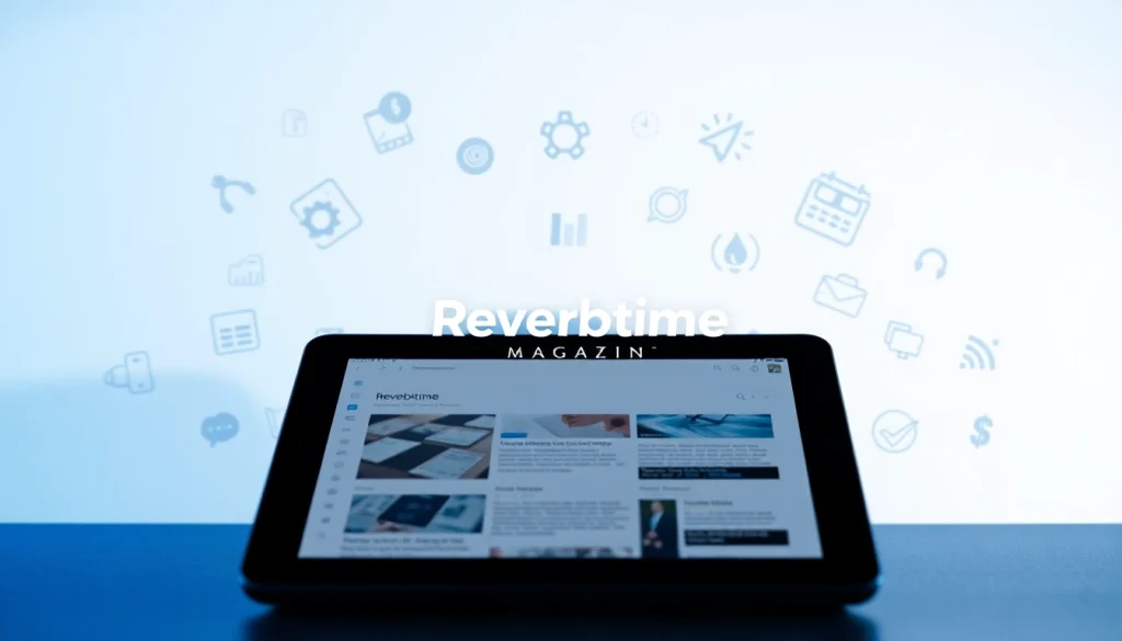 Showcase of Reverbtime Magazine's innovative digital platform with tech and business icons.