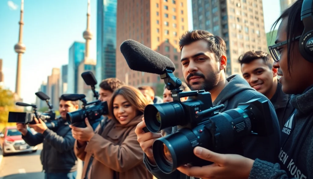 Engaging creative video shoots Toronto featuring diverse collaborators in an urban setting.