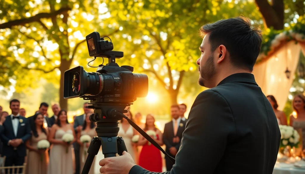 Edmonton videographer filming a joyful wedding amidst beautiful scenery and vibrant decorations.